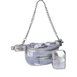 MADDEN NYC New! Women’s clear convertible fanny pack with pouch silver color